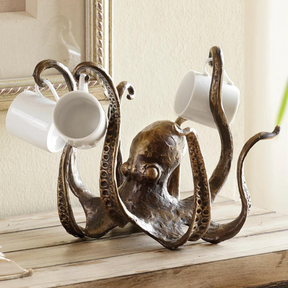 Mug Tree Stand with Tentacle Hooks – Antique Bronze Kitchen Organizer