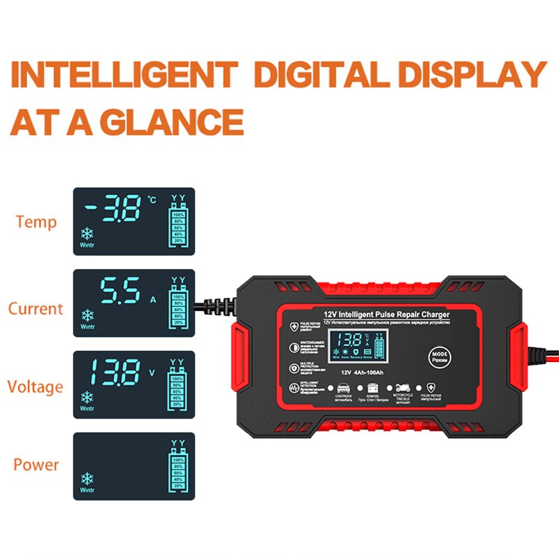 Smart 12V 6A Battery Restorer with LCD Monitoring