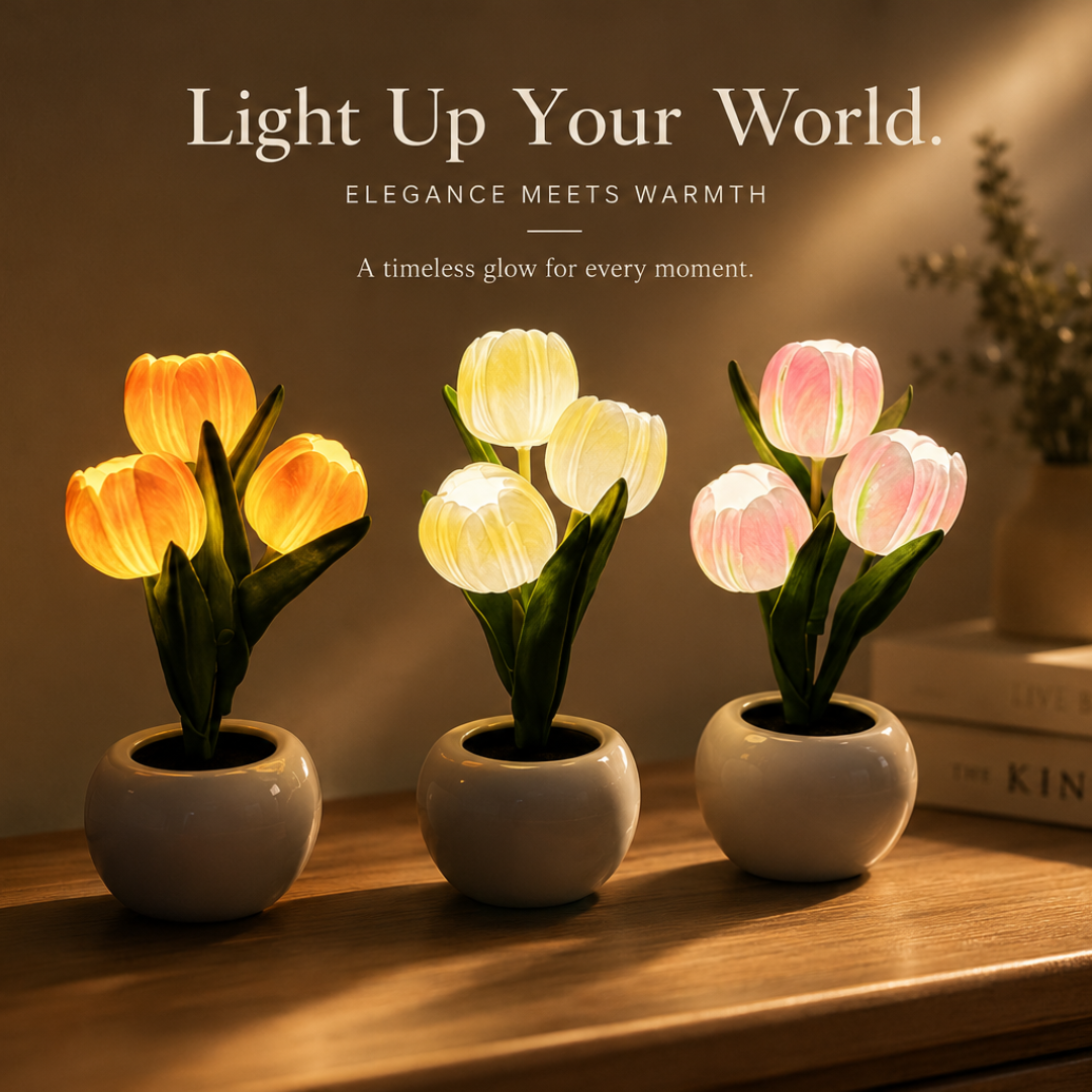 Ceramic Night Light – Tulip-Shaped LED Table Lamp