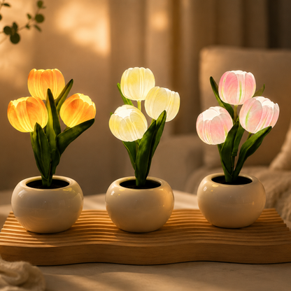 Ceramic Night Light – Tulip-Shaped LED Table Lamp