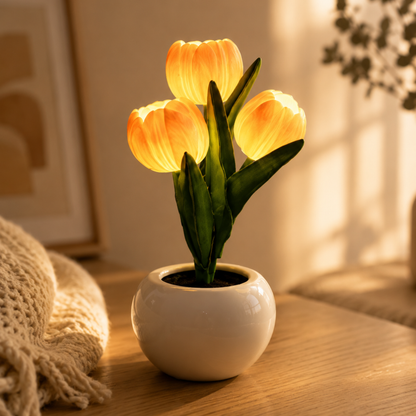 Ceramic Night Light – Tulip-Shaped LED Table Lamp