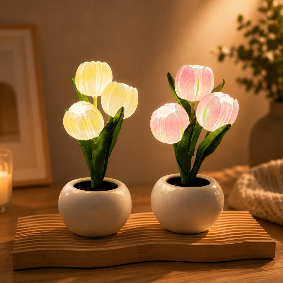 Ceramic Night Light – Tulip-Shaped LED Table Lamp