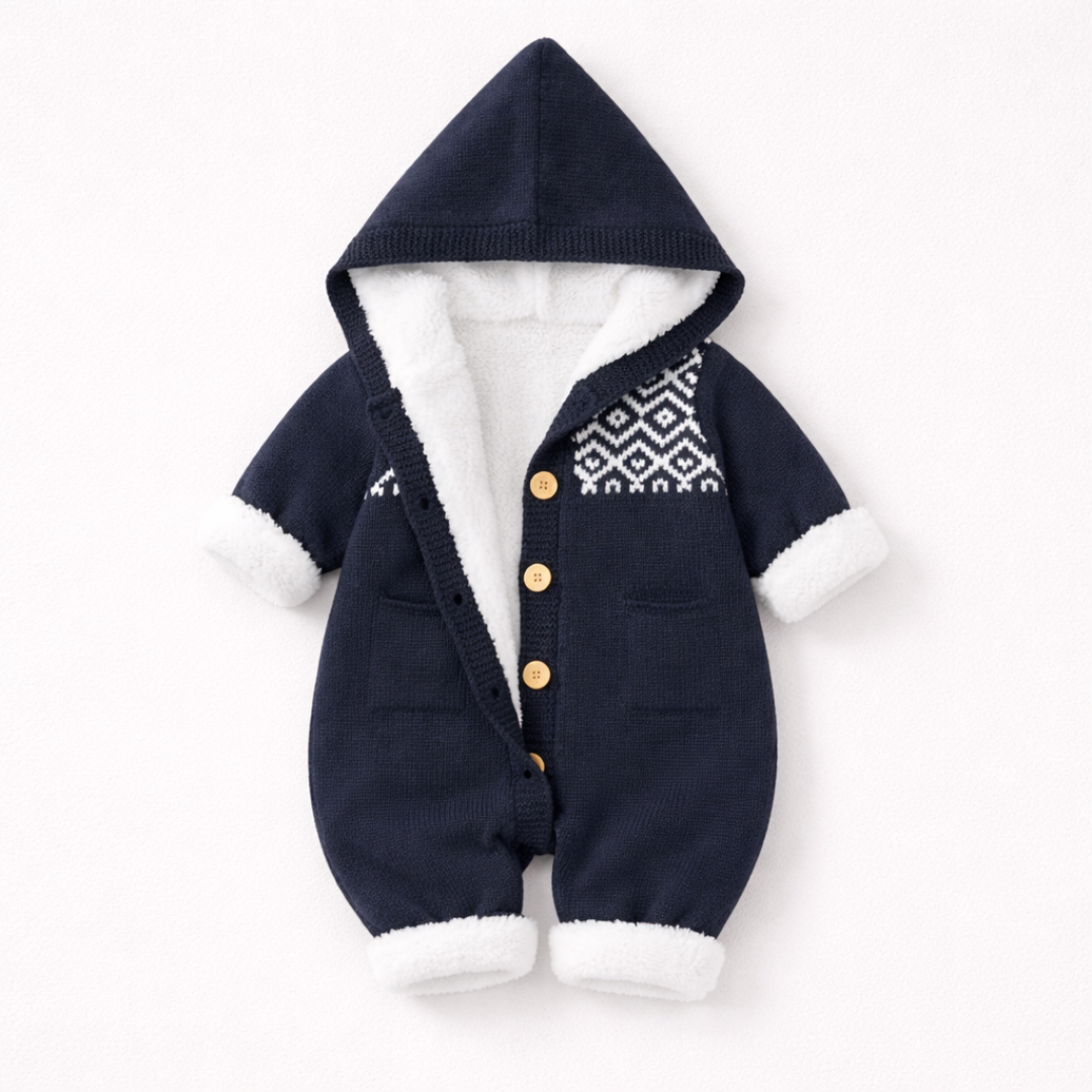 Baby Hooded Suit in Pink Knit Fabric