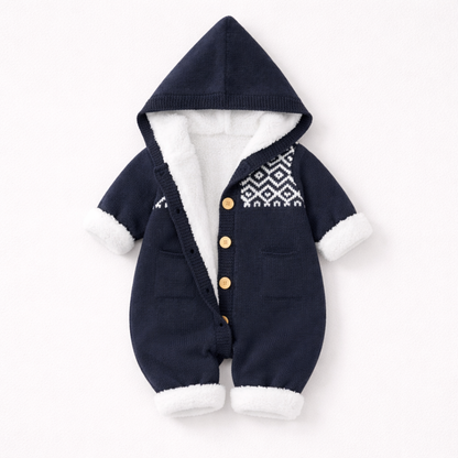 Baby Hooded Suit in Pink Knit Fabric