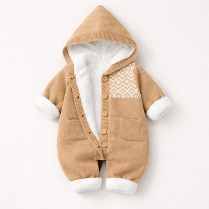Baby Hooded Suit in Pink Knit Fabric