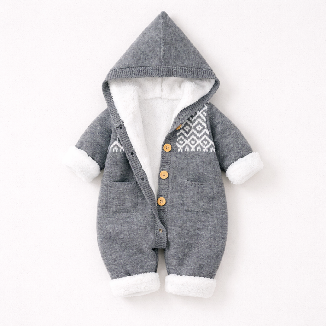 Baby Hooded Suit in Pink Knit Fabric