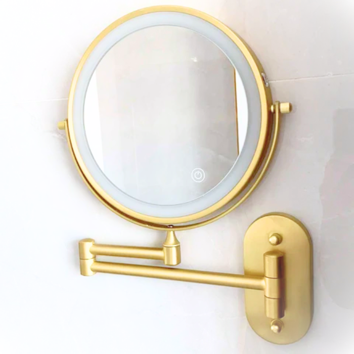 Adjustable Brightness Makeup Mirror with Double Magnification and Light