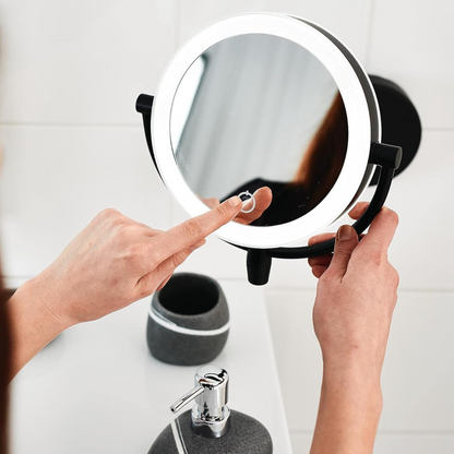 Adjustable Brightness Makeup Mirror with Double Magnification and Light