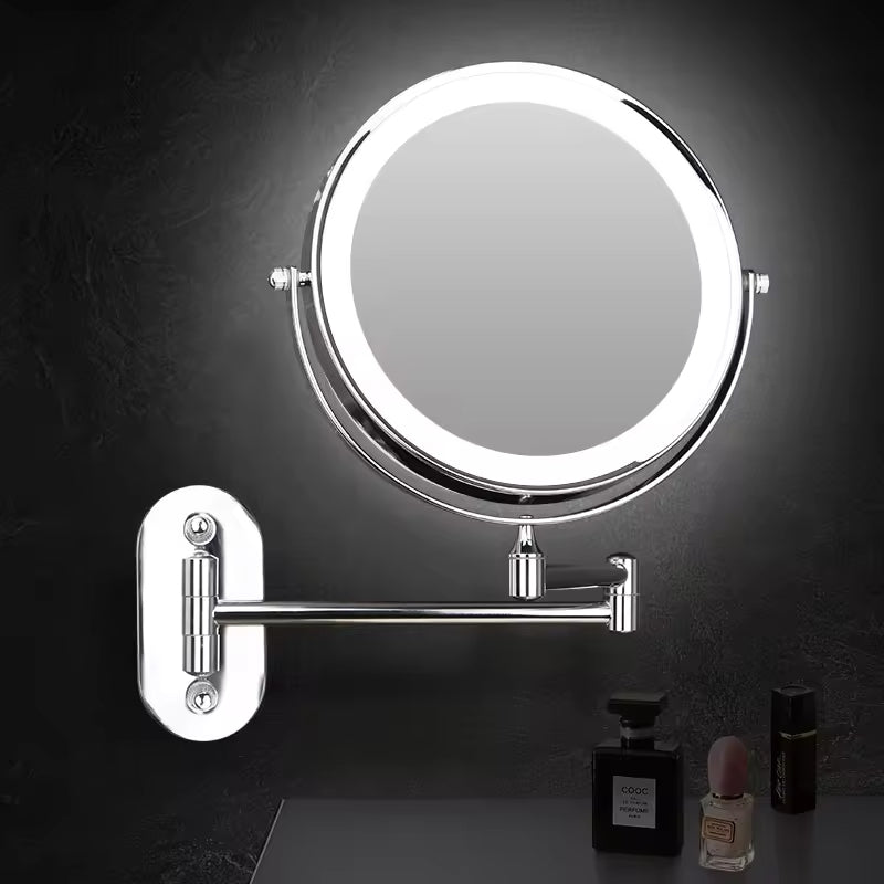 Adjustable Brightness Makeup Mirror with Double Magnification and Light