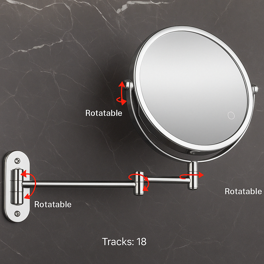 Adjustable Brightness Makeup Mirror with Double Magnification and Light