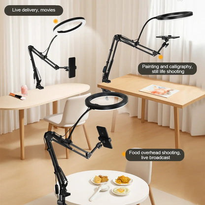 LED Ring Light with Adjustable Arm and Smartphone Holder – 3 Color Settings for Ideal Selfies