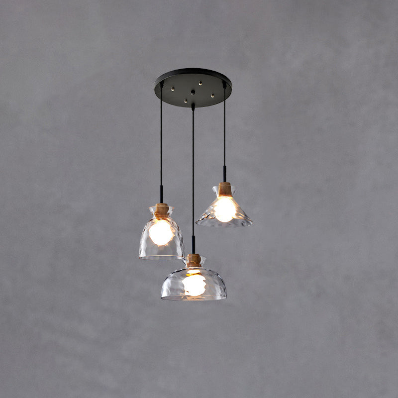 Modern Pendant Light with Clear Rippled Glass Design