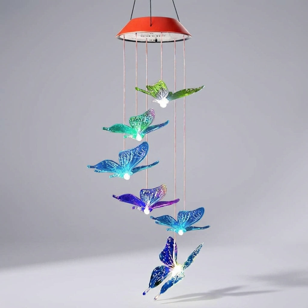 Solar-Powered Butterfly Wind Chime with Color-Changing Lights for Outdoors