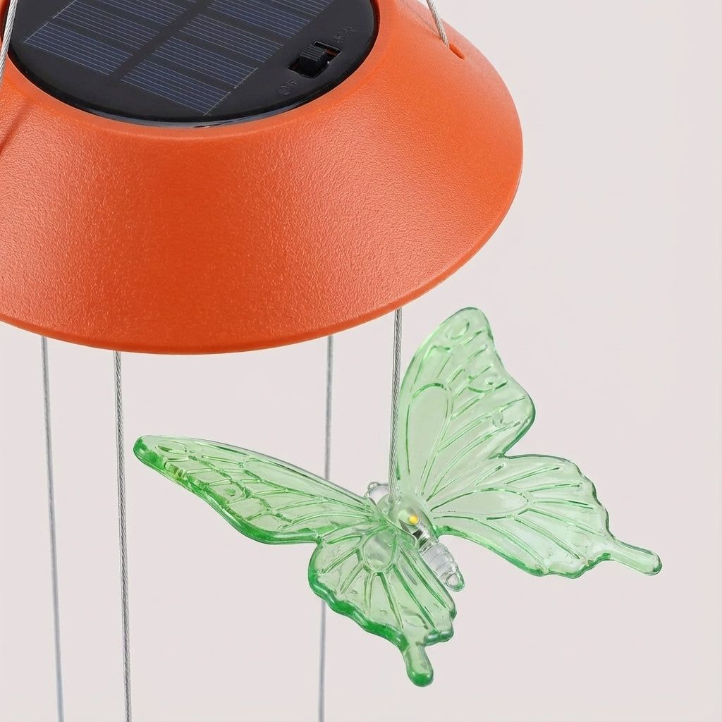 Solar-Powered Butterfly Wind Chime with Color-Changing Lights for Outdoors