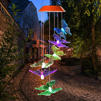 Solar-Powered Butterfly Wind Chime with Color-Changing Lights for Outdoors