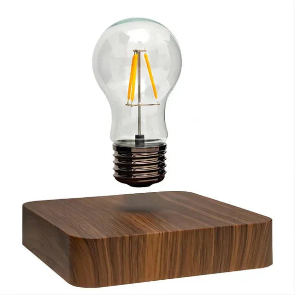Floating Light Bulb with Walnut Stand for Magical Ambiance