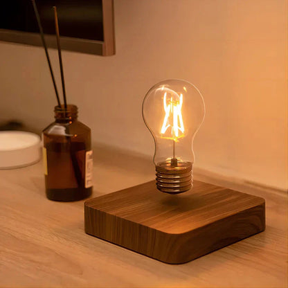 Floating Light Bulb with Walnut Stand for Magical Ambiance