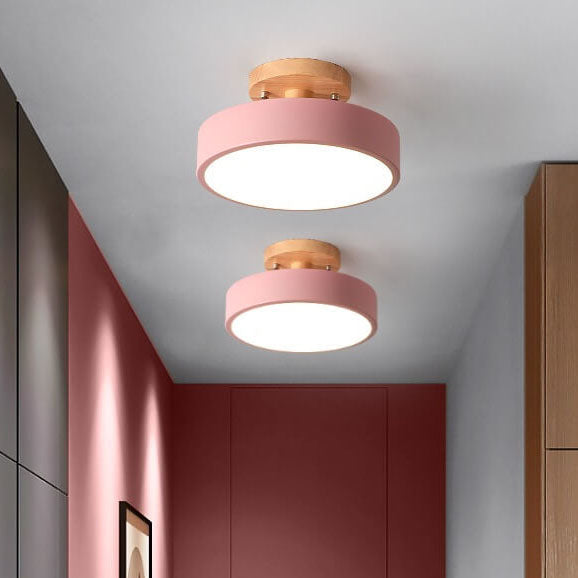 Modern Wood Ceiling Light Fixture – Flush Mount with Adjustable Colors