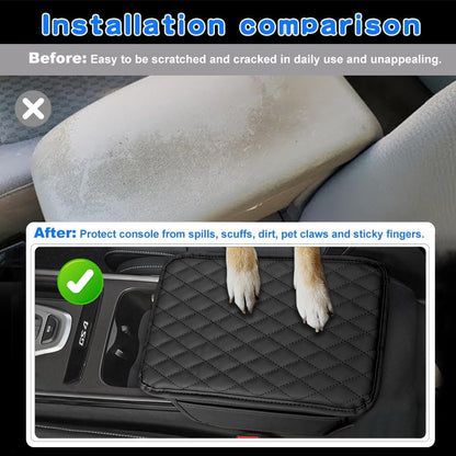 PU Leather Car Armrest Mat with Storage Pockets for Stylish Protection