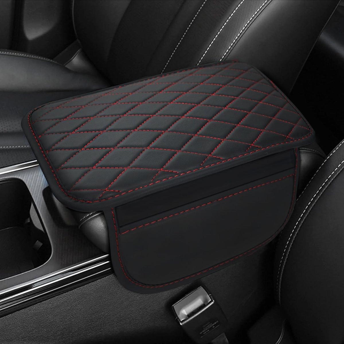 PU Leather Car Armrest Mat with Storage Pockets for Stylish Protection