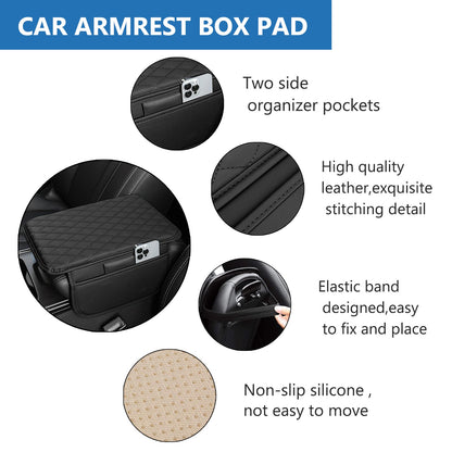 PU Leather Car Armrest Mat with Storage Pockets for Stylish Protection