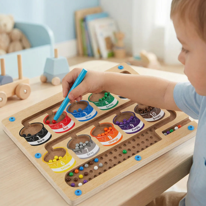 Wooden Counting Board with Magnetic Pieces and Pen