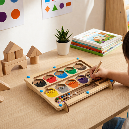 Wooden Counting Board with Magnetic Pieces and Pen