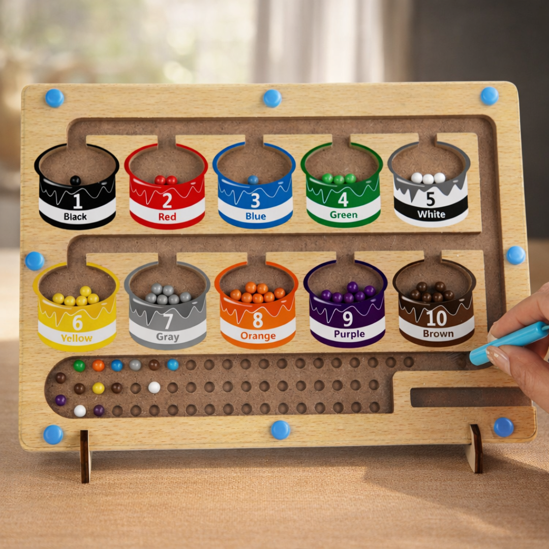 Wooden Counting Board with Magnetic Pieces and Pen