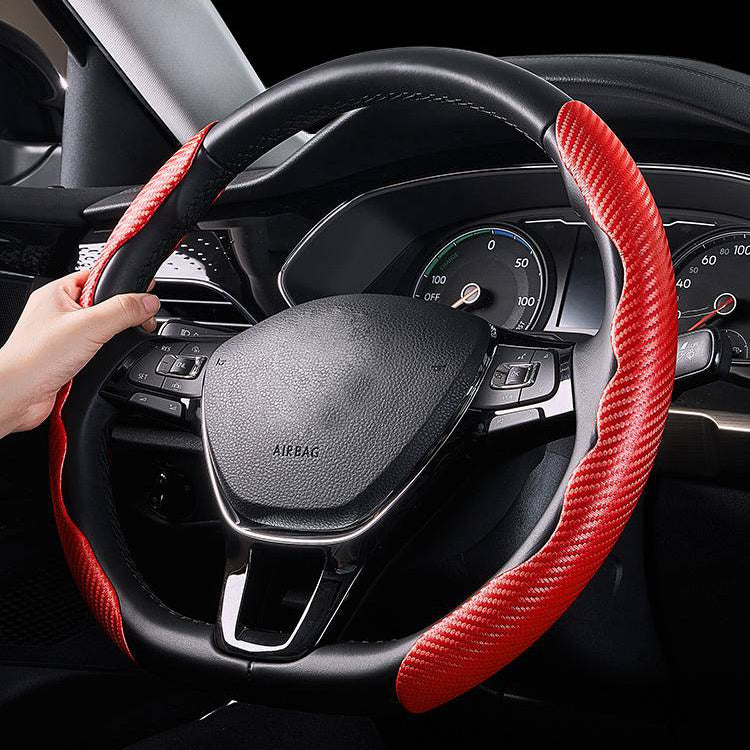 Non-Slip Carbon Fiber Steering Wheel Cover in Black and Red, 1.7mm Fit