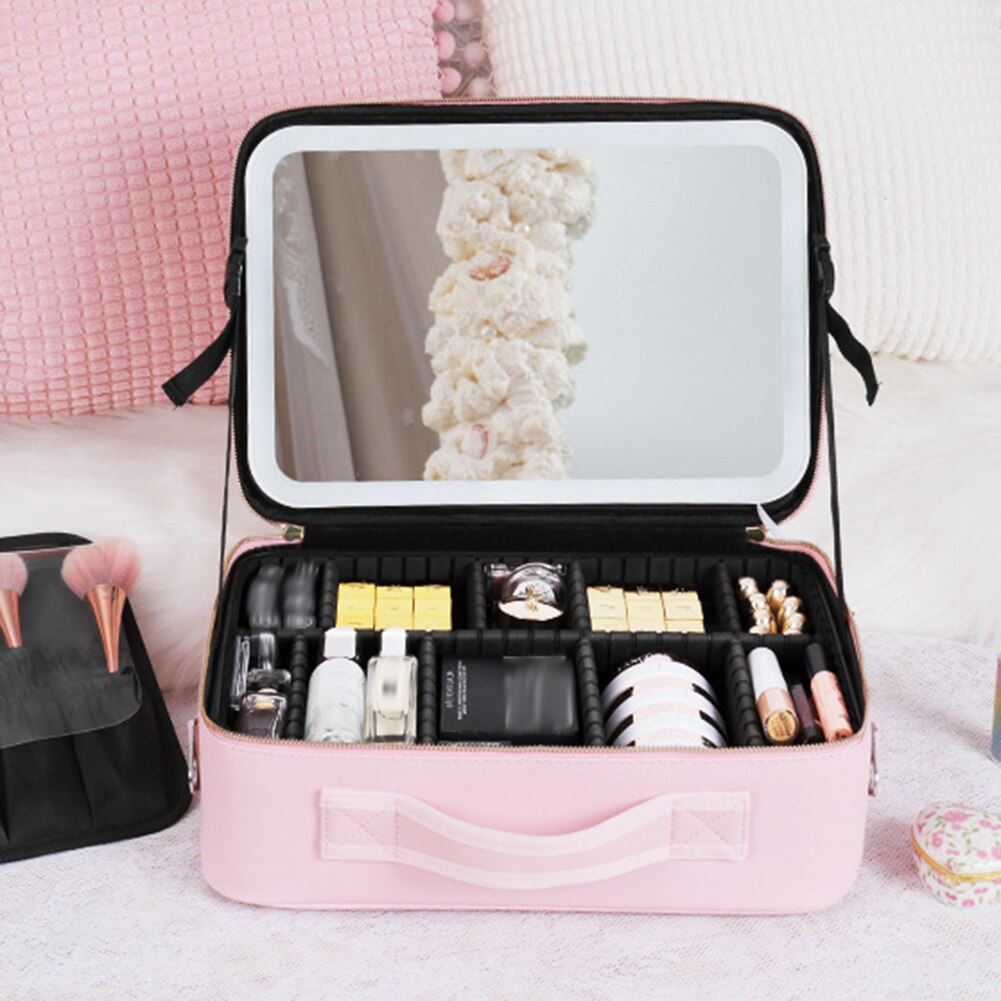 Stylish Makeup Storage Case with Adjustable LED Mirror