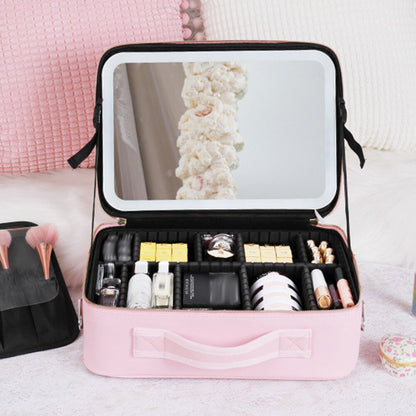 Stylish Makeup Storage Case with Adjustable LED Mirror