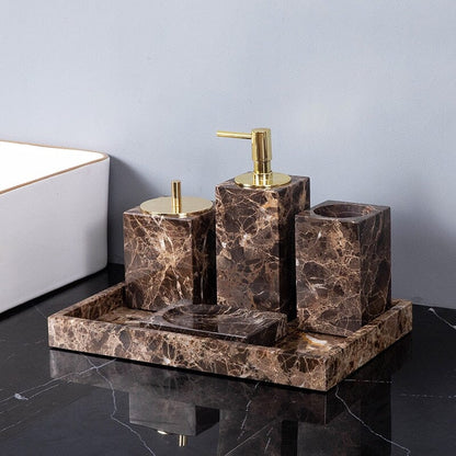 Stylish Bath Essentials Set with Polished Marble-Effect Finish