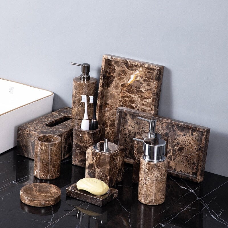 Stylish Bath Essentials Set with Polished Marble-Effect Finish