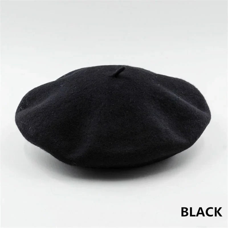 Classic Wool Beret Hat with Stretchy Fit - Stylish Winter Accessory