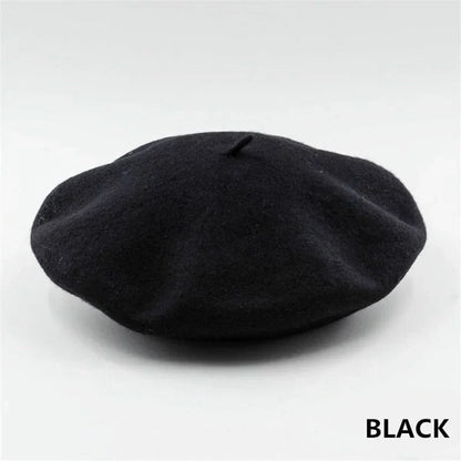 Classic Wool Beret Hat with Stretchy Fit - Stylish Winter Accessory