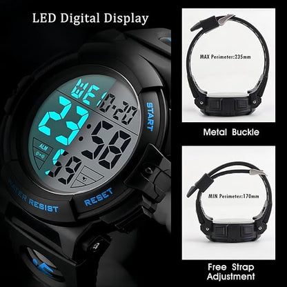 Men's Digital Sports Watch with LED Display – Waterproof and Durable for Outdoor Activities