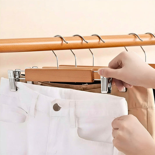 Wooden Pant Hangers with Sturdy Clips – 10-Pack for Organized Closet
