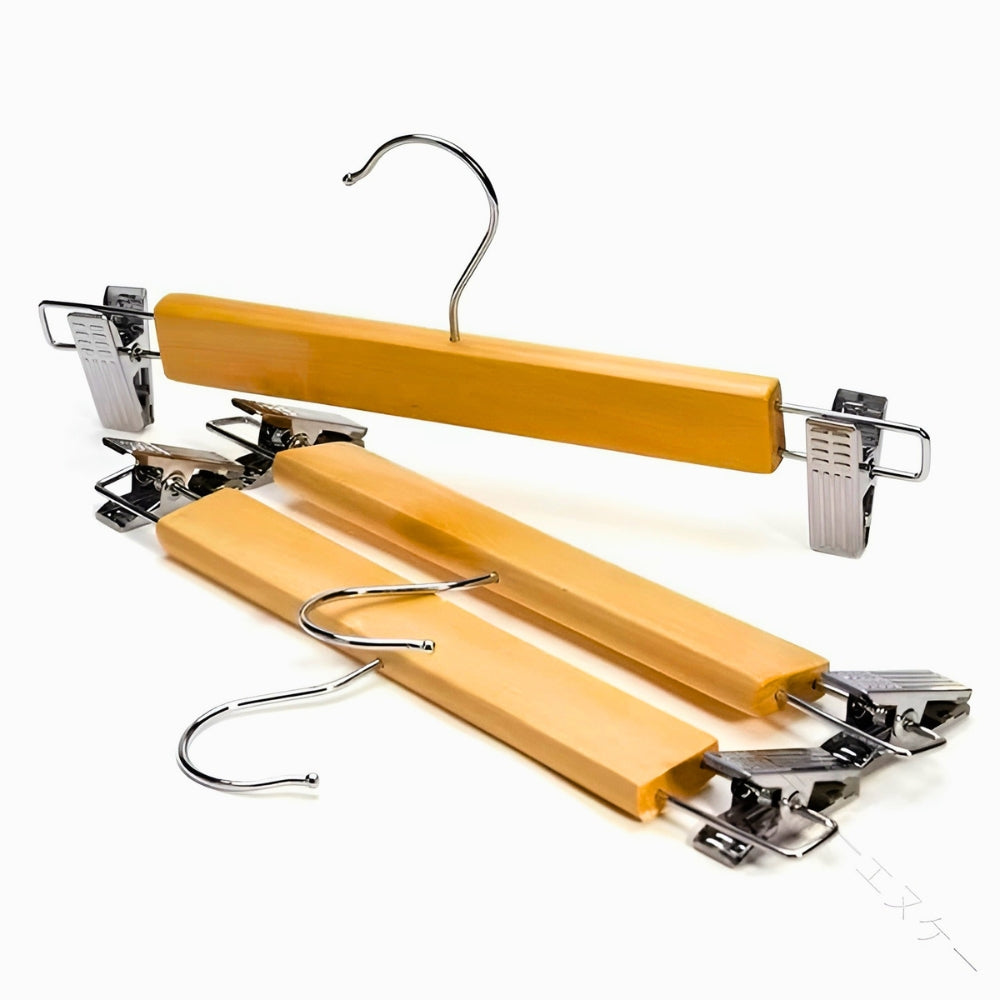 Wooden Pant Hangers with Sturdy Clips – 10-Pack for Organized Closet