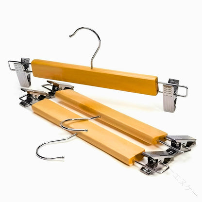 Wooden Pant Hangers with Sturdy Clips – 10-Pack for Organized Closet