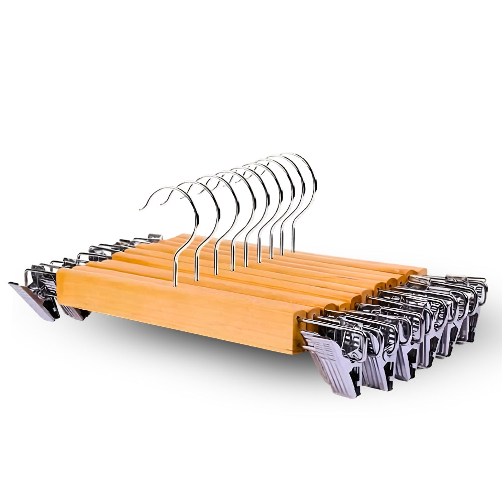 Wooden Pant Hangers with Sturdy Clips – 10-Pack for Organized Closet