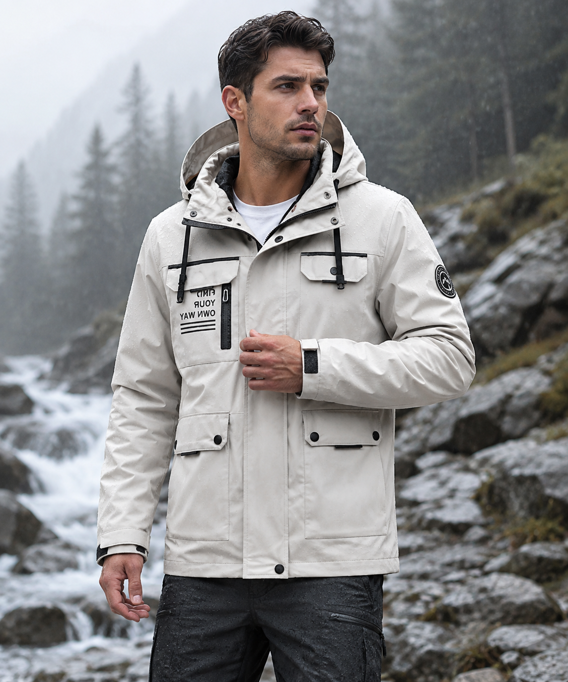 Water-Resistant Hooded Jacket for Men – Breathable Windbreaker for Hiking and Camping