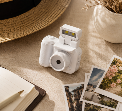 Compact Retro Digital Camera with Charging Base, Type C Cable, Lanyard