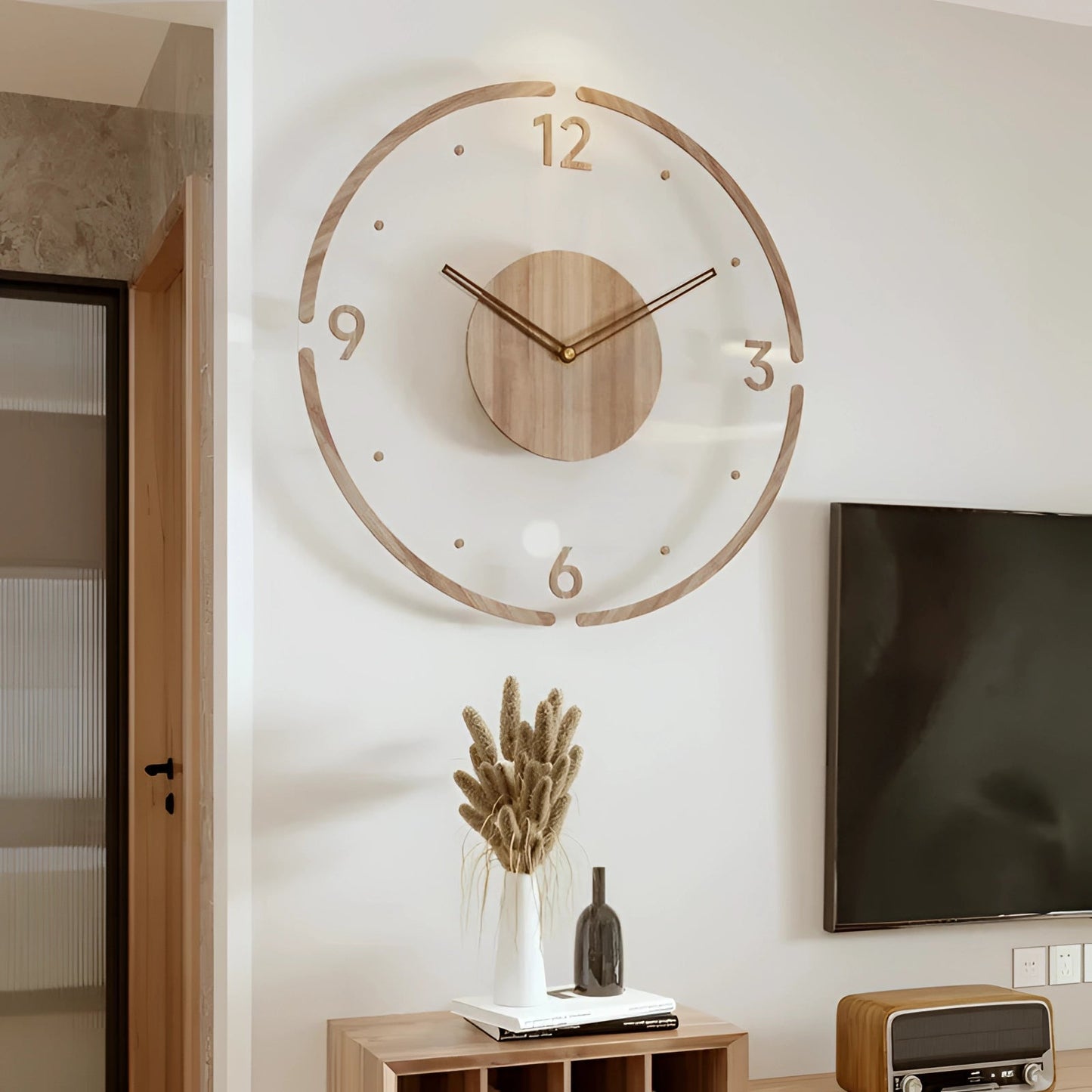 Large 40cm Silent Quartz Wall Clock - Minimalist Wooden Design for Modern Decor