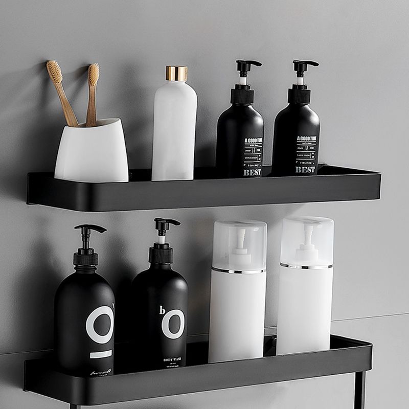 Stylish Bathroom Accessory Set in Matte Black with Stainless Steel Shelves
