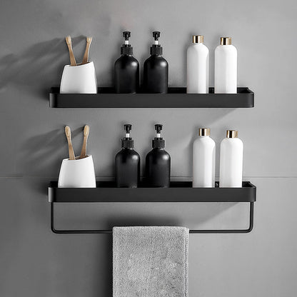 Stylish Bathroom Accessory Set in Matte Black with Stainless Steel Shelves