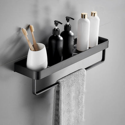 Stylish Bathroom Accessory Set in Matte Black with Stainless Steel Shelves