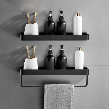 Stylish Bathroom Accessory Set in Matte Black with Stainless Steel Shelves
