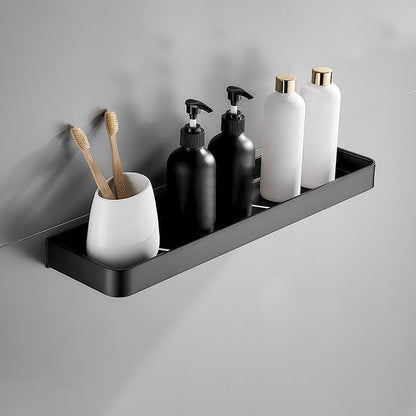 Stylish Bathroom Accessory Set in Matte Black with Stainless Steel Shelves