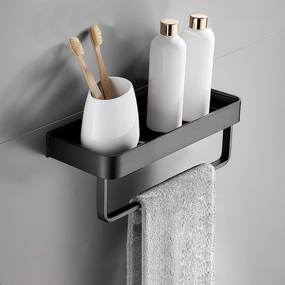 Stylish Bathroom Accessory Set in Matte Black with Stainless Steel Shelves