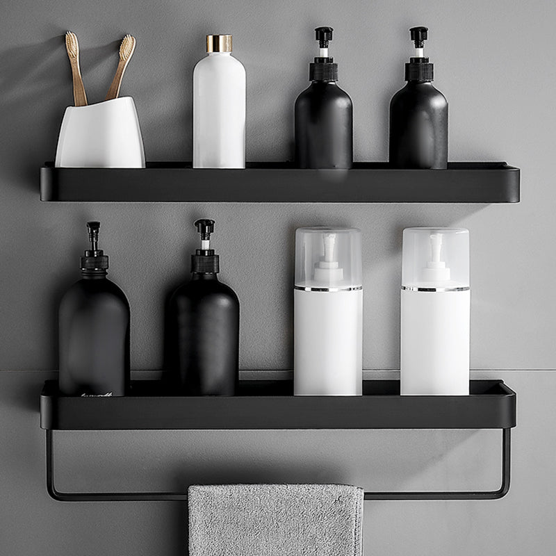 Stylish Bathroom Accessory Set in Matte Black with Stainless Steel Shelves